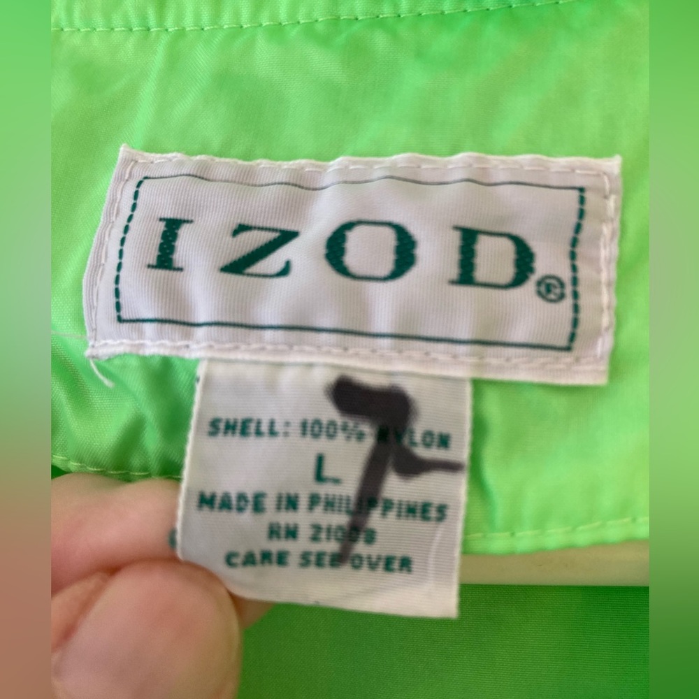 IZOD Vintage 90s Windbreaker Semi-Sheer Neon Green L - Picture 3 of 7